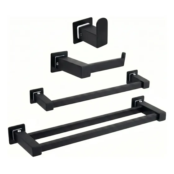 Kit Acessórios P/ Banheiro Aço Inox 4 Peças Preto