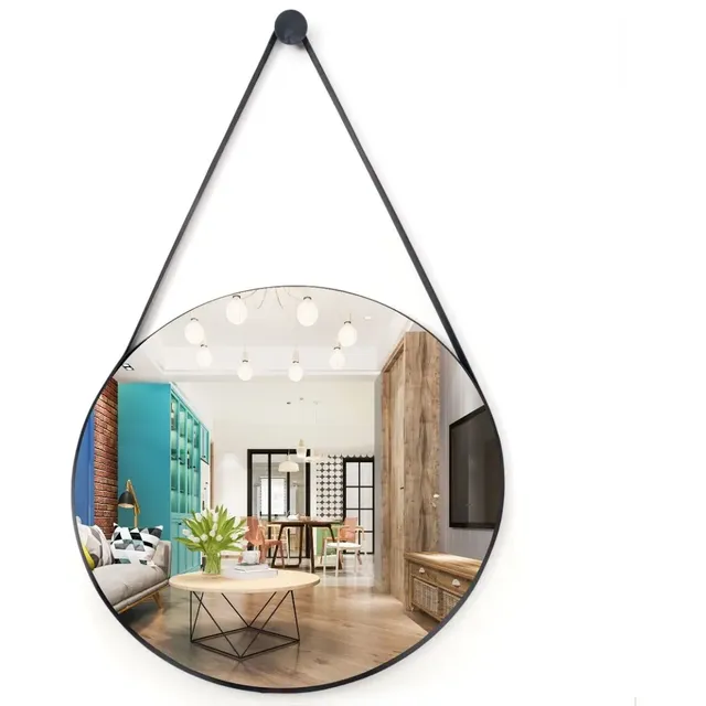 Espelho Redondo Decorativo Suspenso Alça 20cm + Pino Brinde Preto