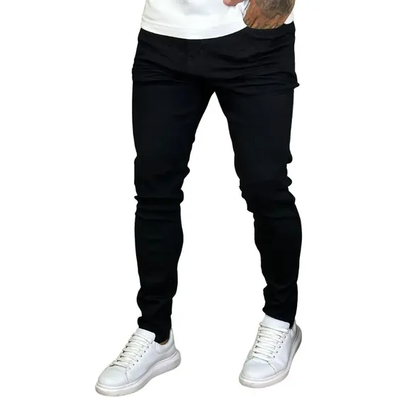 Calça Skinny Preta Masculina Jeans Com Elastano Lycra