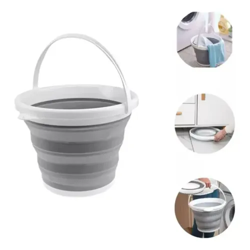 Balde Silicone Dobrável Retrátil Flexível 5 Litros Com Alça