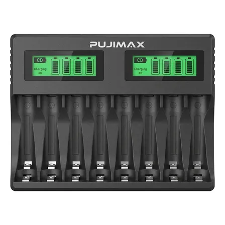 Carregador De Pilhas Aaa Aa 8 Slots Pujimax Tela Lcd Com % 127/220v