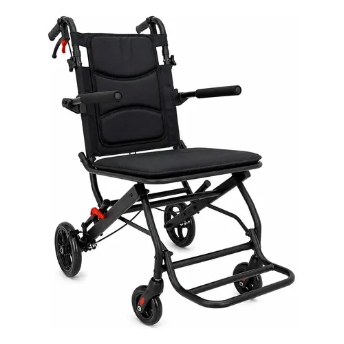 Cadeira De Rodas Leve Compacta De Transporte Dobrável Idoso Preto
