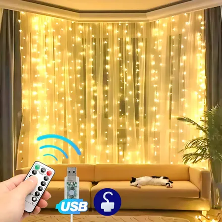 Luz De Cortina 300 Leds 3x3 M Decoração Festas Casamentos Amarelo 127/220v