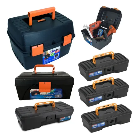 Kit 6 Maletas Ferramentas Caixas Reforçadas Pequena Grande Preto
