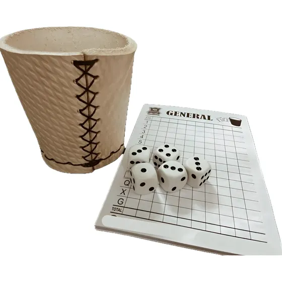 Jogo De Dados Kit General Com Dados E Bloco Couro Natural