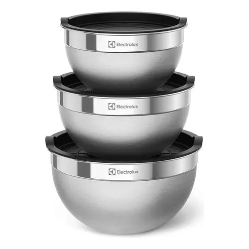 Conjunto De Bowls Tigelas De Inox Com Tampa Plástica