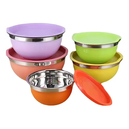Conjunto De 5 Bowls Tigelas De Inox Coloridos Com Tampa Diversas