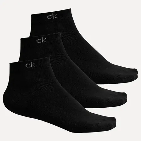Meia Calvin Klein Cano Curto Ck Preta Kit 3 Pares Preto Un