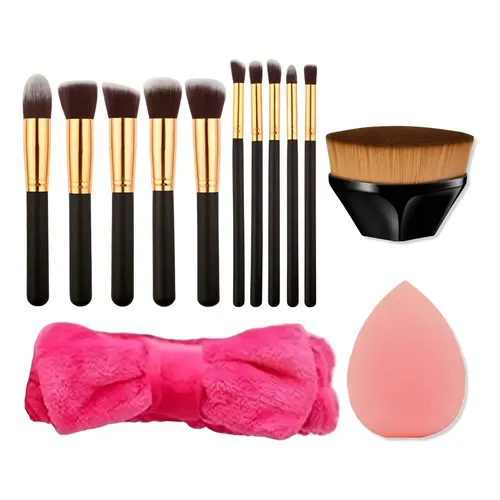 Kit 11 Pincéis Maquiagem Kabuki Esponjinha Faixa Make-up Preto