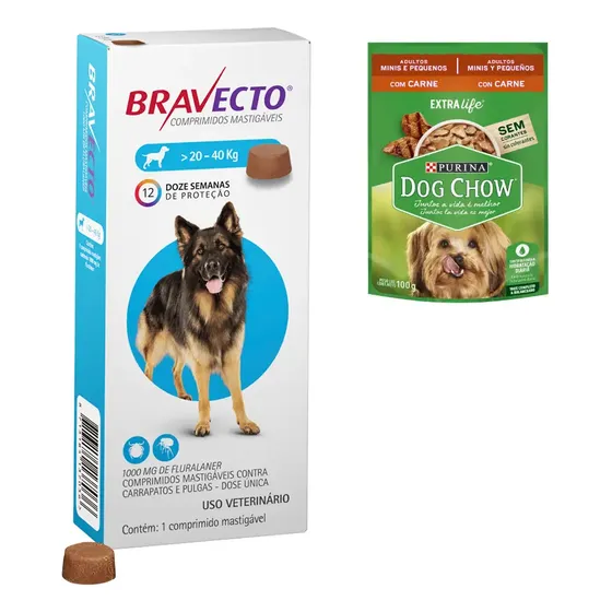 Antipulgas Carrapato Bravecto Cães 20a40kg + Brinde Sache