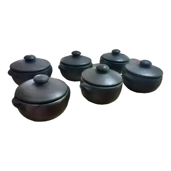 Jogo 6 Panelas De Barro Nª 0 Suporta 700ml + Suporte