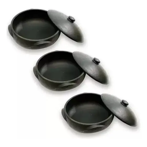 Kit De 3 Panelas De Barro Capixaba Moqueca Arroz Pirão 1,2,3 Preto