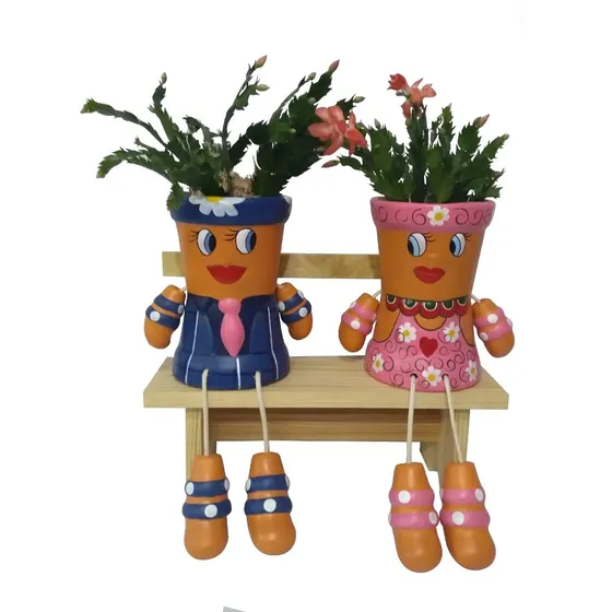 Casal De Vasos Boneco Para Decorar O Seu Lar E Jardins.