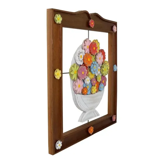Moldura Quadro Rustico Madeira De Demolição 65 Cm Colorido