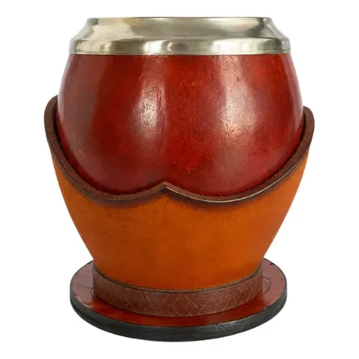 Cuia Chimarrao Uruguai Coquinho Suporte Couro Pequena