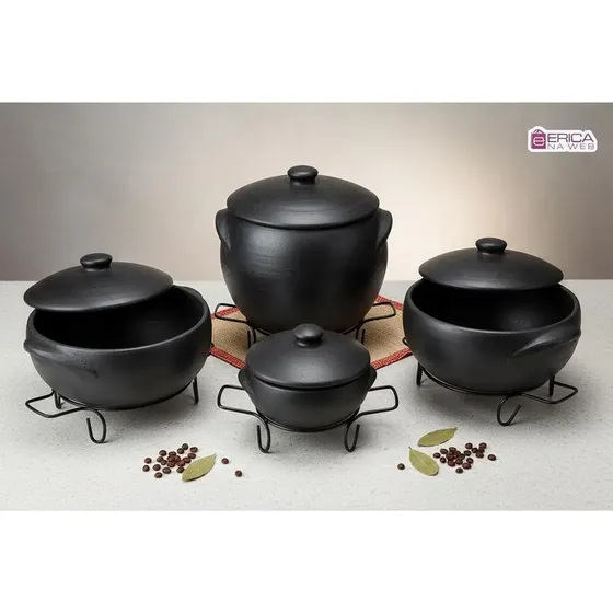 Kit Caldeirão 3 Panelas De Barro Capixaba 0,2,3 + Suporte