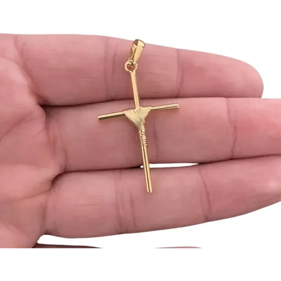 Pingente Cruz Crucifixo Banhado Ouro 18k Garantia Folheado Dourado