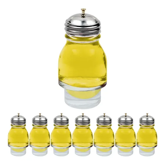 12 Azeiteiro De Vidro Com Tampa Inox Para Galheteiro Globo