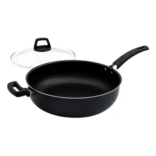 Frigideira Wok 28cm Antiaderente Com Tampa Teflon Premium Preto