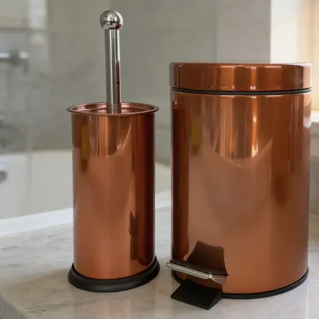Lixeira 3l Rose Gold Inox Para Banheiro + Escova Sanitaria