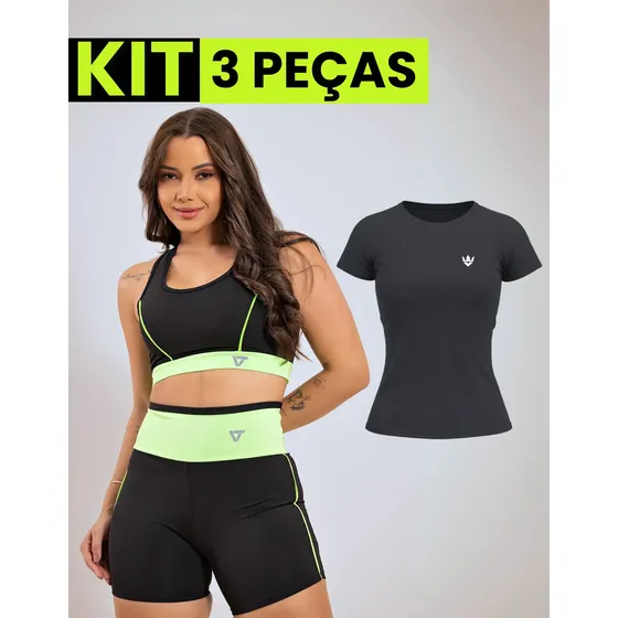 Kit Conjunto Fitness Feminino + Camiseta Roupa Academia