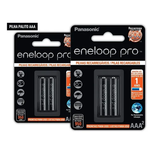 2 Cartelas De Pilhas Recarreg Eneloop Pro Palito Aaa Ct C/02