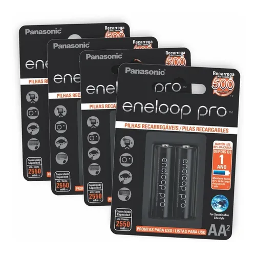 8 Pilhas Recarregaveis Eneloop Pro Aa
