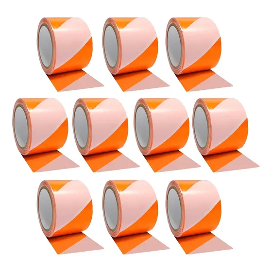 Kit 10 Fita Zebrada Laranja E Branco 70mm X 150 Metros