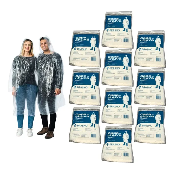 Kit 10 Capa De Chuva Descartável Transparente Incolor Unisex