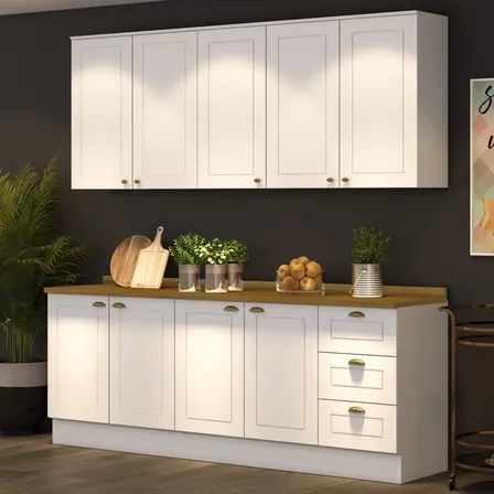 Cozinha Compacta 4 Peças 9 Portas 3 Gavetas Emily Espresso Branco Hp/nature