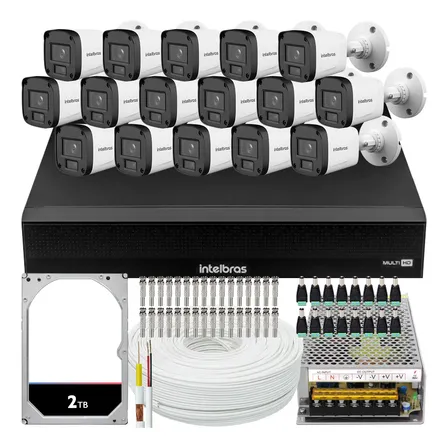 Kit 16 Câmeras Intelbras Vhl 1220 Full 20m Dvr 16 Canais 2tb Branco