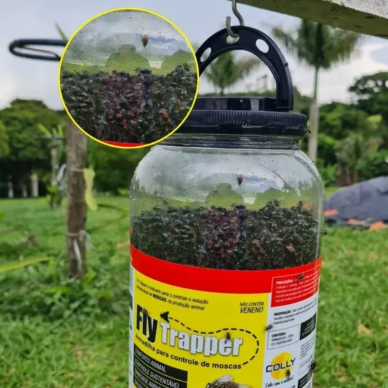 Armadilha Atrativa Mata Mosca 1 Litro + Refil Atrativo Em Pó