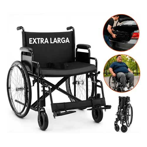 Cadeira De Rodas Obeso 180kg Assento 62cm D500 Dellamed Preto