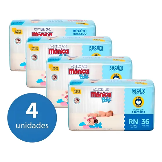 Kit Fralda Turma Da Mônica Rn - 144 Unidades