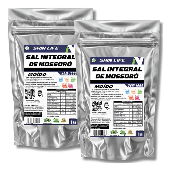 Sal Marinho Moído Integral Zero Iodo 2 Kg Salinas Mossoró