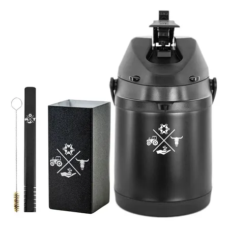 Kit Tereré Copo Bomba Garrafa Térmica Preto 2.5l Made Roça I