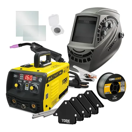 Maquina Solda Inversora Mig Sem Gás 160a 3 Em 1 + Mascara 8k Amarelo 220v