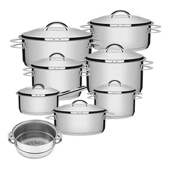Jogo De Panelas 8 Peças Inox Fundo Triplo Solar Tramontina