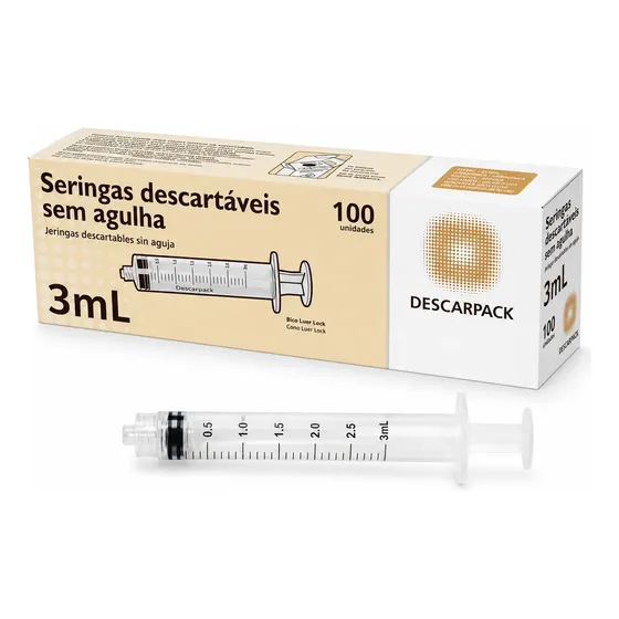 Seringa 3ml Descartável Bico Luer Lock Anvisa - Cx 100un