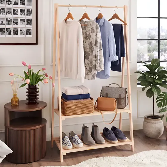 Closet Aberto Arara Quarto Cabideiro Madeira Prateleira