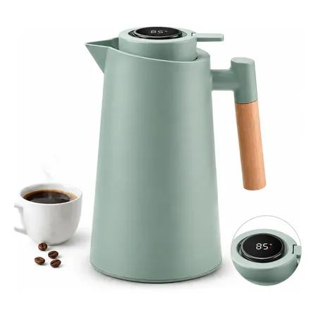 Garrafa Térmica 1 Litro Com Termômetro Led Para Chás / Café Verde-musgo
