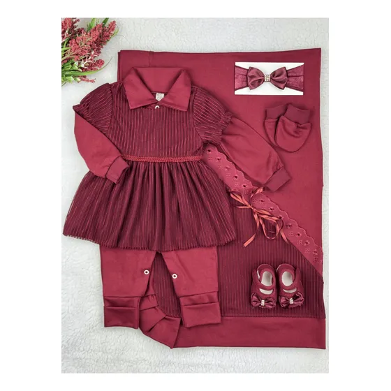 Saida De Maternidade Feminina Marsala De Luxo Kit Completo