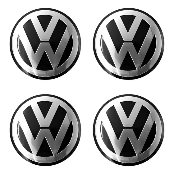 Kit 4 Emblema Metal Rodas Ou Calota Vw 90mm Auto Relevo