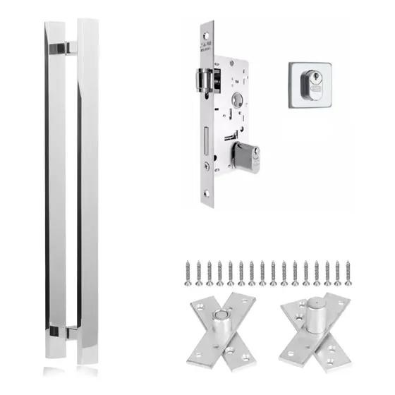 Kit Porta Pivotante 80cm Puxador + Fechadura + Dobradiça