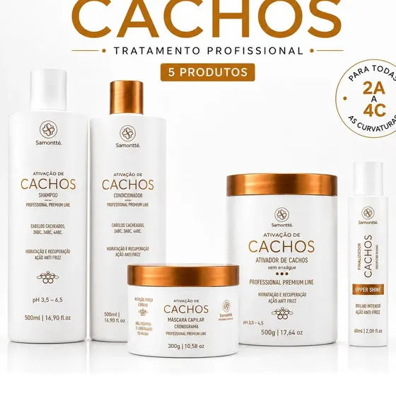 Kit Nutrição E Umectação Cachos Samontté 5 Produtos.