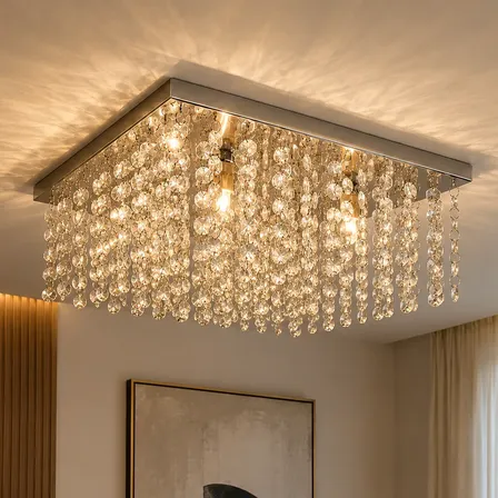 Lustre Cristal Legítimos 30x30 Sala Jantar Estar Ld006c 127/220v Transparente