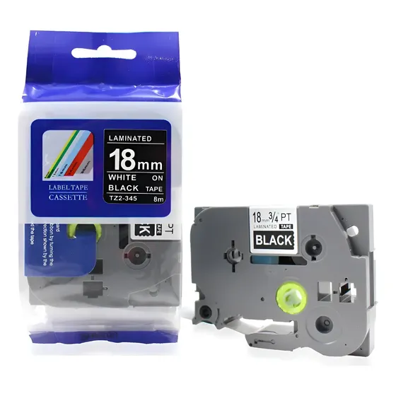 Fita Compativel Tze Tz-345 Rotulador Brother Preta 18mm