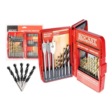 Jogo Ferramentas Bits E Brocas Aço Rápido C/ 52 Peças Rocast