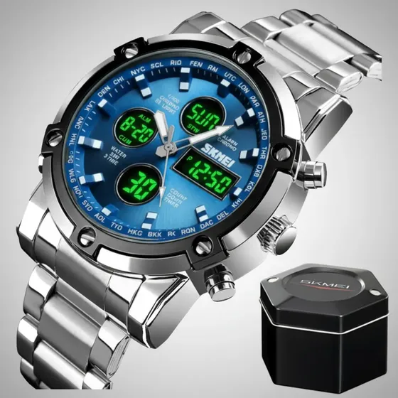 Relógio Masculino Skmei 1389 Digital Luxo Esportivo Azul Nf