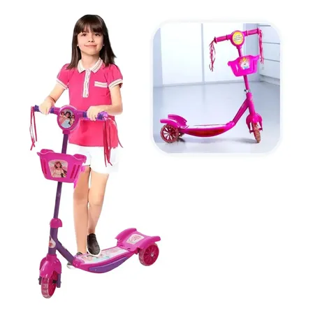 Patinete Infantil Rosa Meninas 5 6 7 8 Anos Música Cestinha
